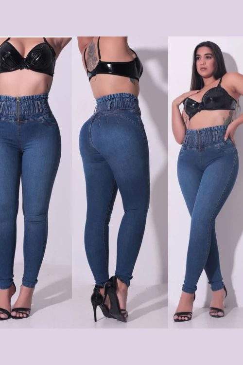 HIigh Waisted Front Zipper Stretchy Jeans