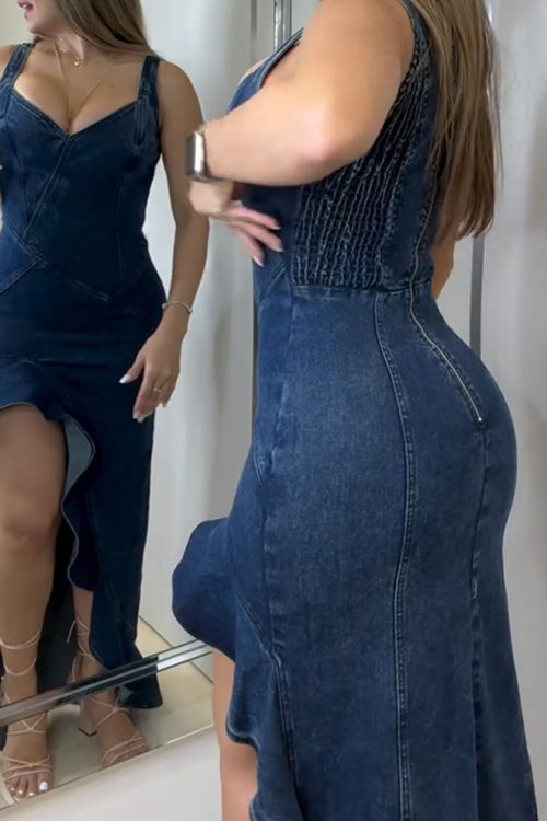 Diagonal Cut Denim Dress (Pre-Sale)