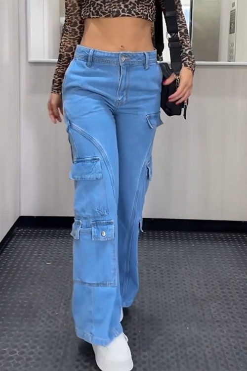 Cargo-Style Wide-Leg Jeans (Pre-Sale)