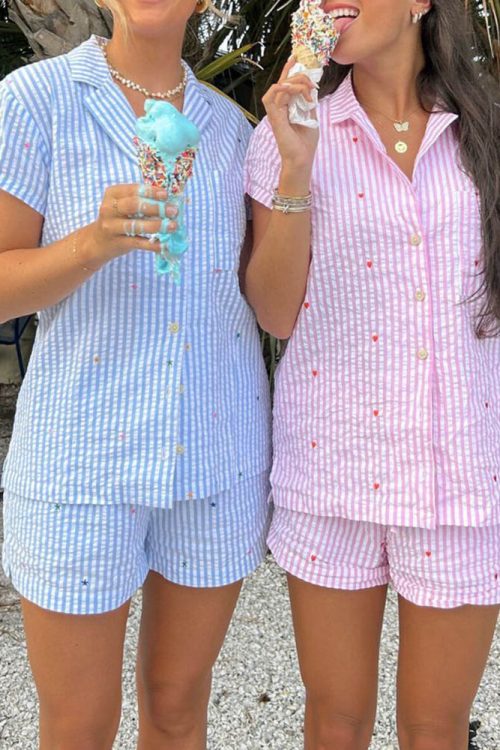 Love Striped Short Pajama Set