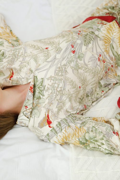 Contrast Color Plant Ice Silk Pajamas Set