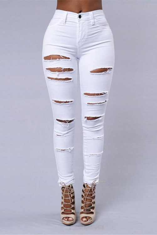 Women's Jeans Stretch Ripped Legs Skinny Niners