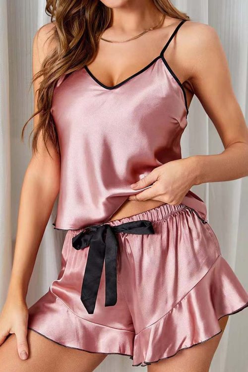 Ice Silk Sexy Halter Shorts Suit