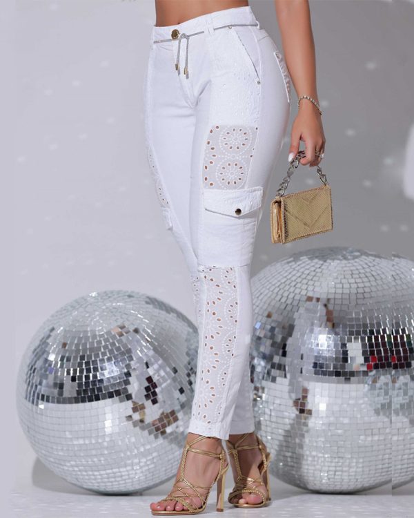 White Patchwork Leggings