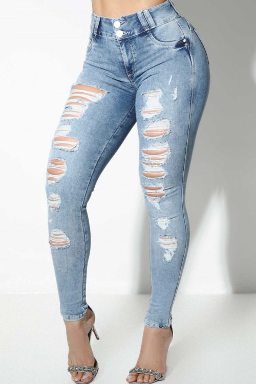 High-Waisted Ripped Skinny Jeans (Pre-Sale)