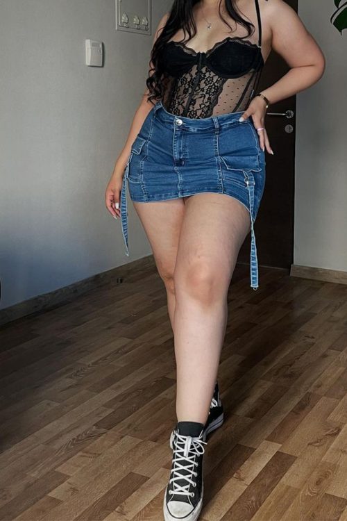 Lined Denim Cargo Shorts Skirt