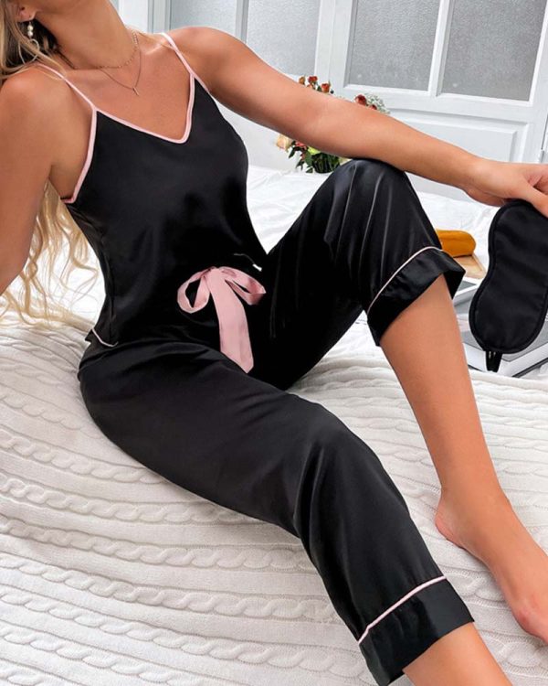 Women's Silk Satin Pajama 2 Piece Outfits Sleeveless Tank Crop Top and Wide Leg Pants Set