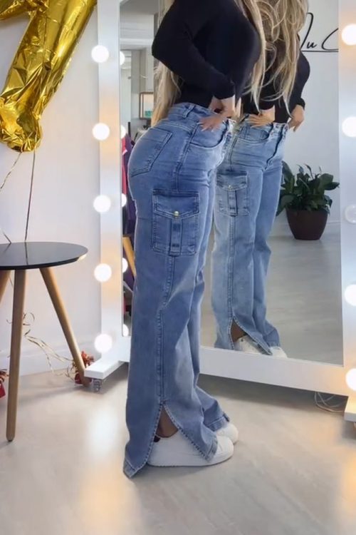 Work Style Jeans With Side Slits（Pre-Sale)