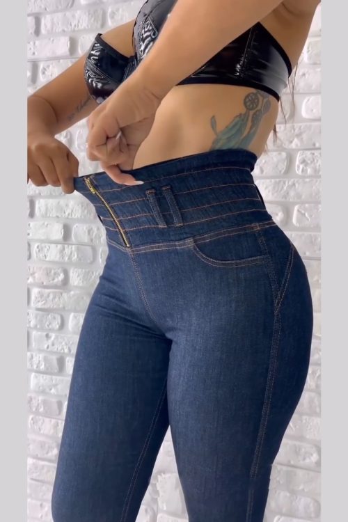 HIigh Waisted Front Zipper Stretchy Jeans