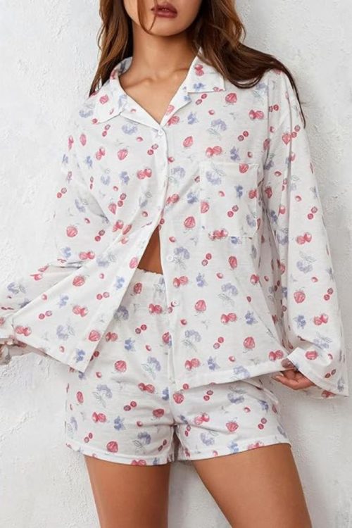 Printed Long Sleeves Button Shirt Shorts Set