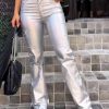Women's Faux Leather Cargo Pants with Pockets High Waisted Y2K Relaxed Pant (Pre-Sale)