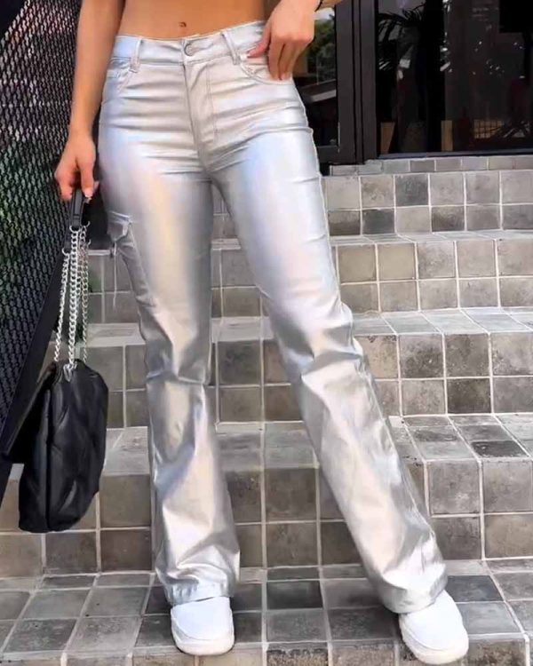 Women's Faux Leather Cargo Pants with Pockets High Waisted Y2K Relaxed Pant (Pre-Sale)
