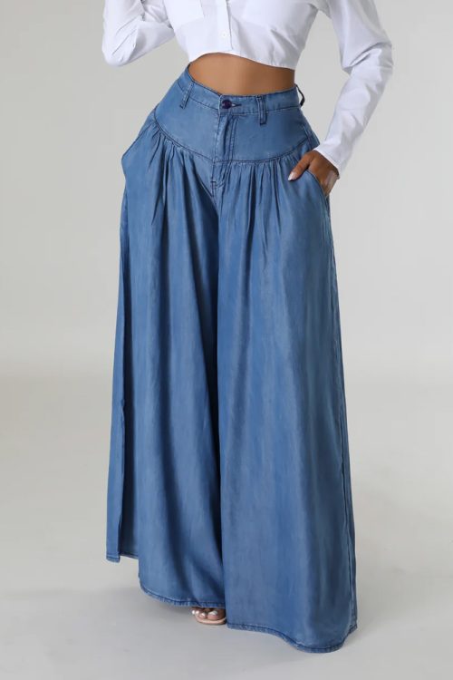 High Waist Zipper Wide Leg Denim Women Pants Jeans Casual Floor Loose Ladies Spring Longs Feminine
