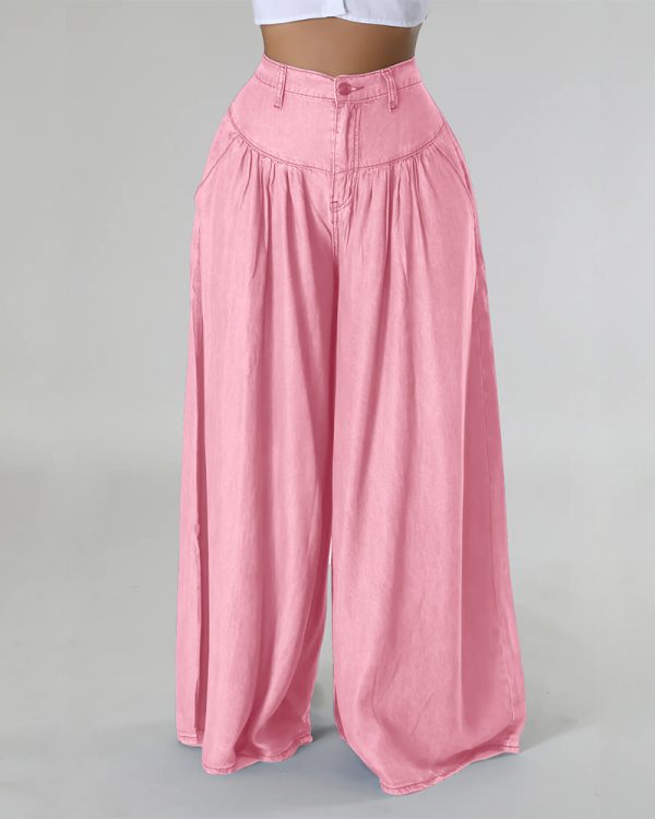 High Waist Zipper Wide Leg Denim Women Pants Jeans Casual Floor Loose Ladies Spring Longs Feminine