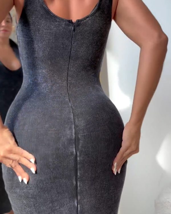 Washed Fabric Stretch Wrap Buttock Dress