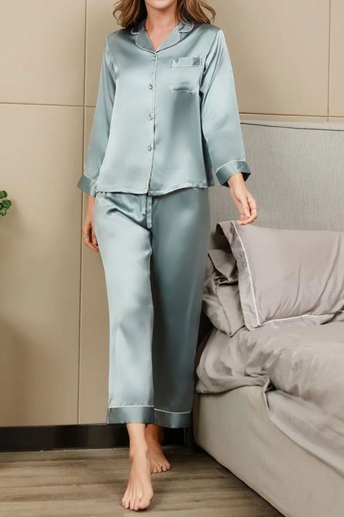 Women‘s Long Sleeve Pure Silk Pajamas Set
