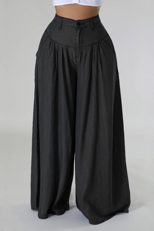 High Waist Zipper Wide Leg Denim Women Pants Jeans Casual Floor Loose Ladies Spring Longs Feminine