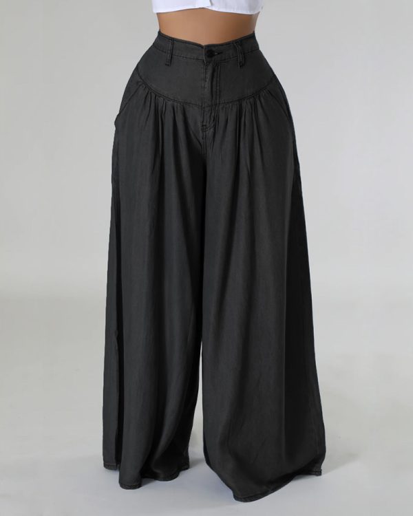High Waist Zipper Wide Leg Denim Women Pants Jeans Casual Floor Loose Ladies Spring Longs Feminine
