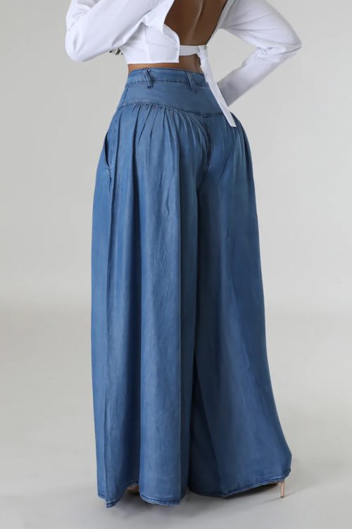 High Waist Zipper Wide Leg Denim Women Pants Jeans Casual Floor Loose Ladies Spring Longs Feminine