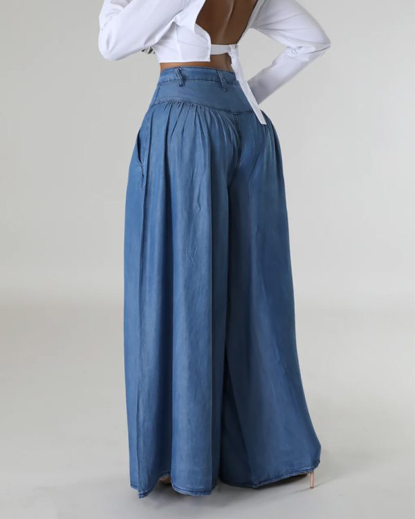 High Waist Zipper Wide Leg Denim Women Pants Jeans Casual Floor Loose Ladies Spring Longs Feminine