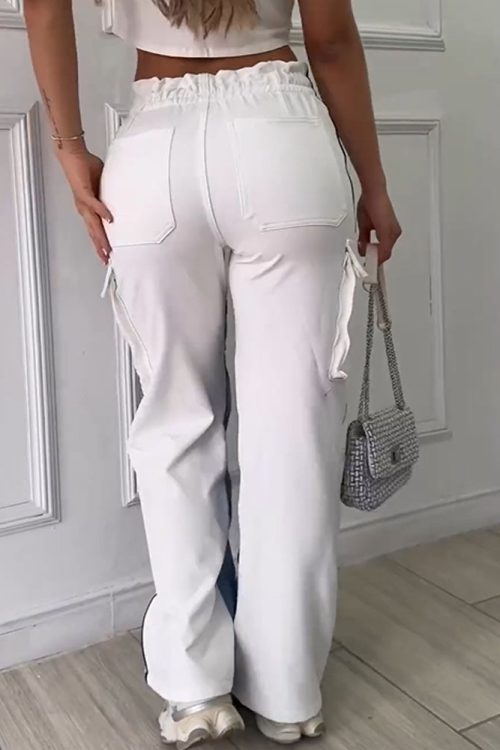 Patchwork Cargo Jeans With Lace-Up (Pre-Sale)