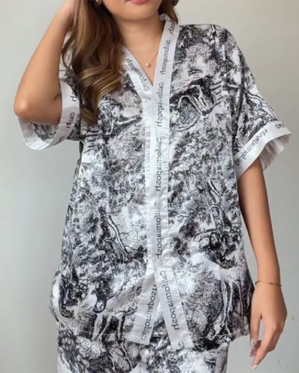 Colorblock Button Short Pajama Set