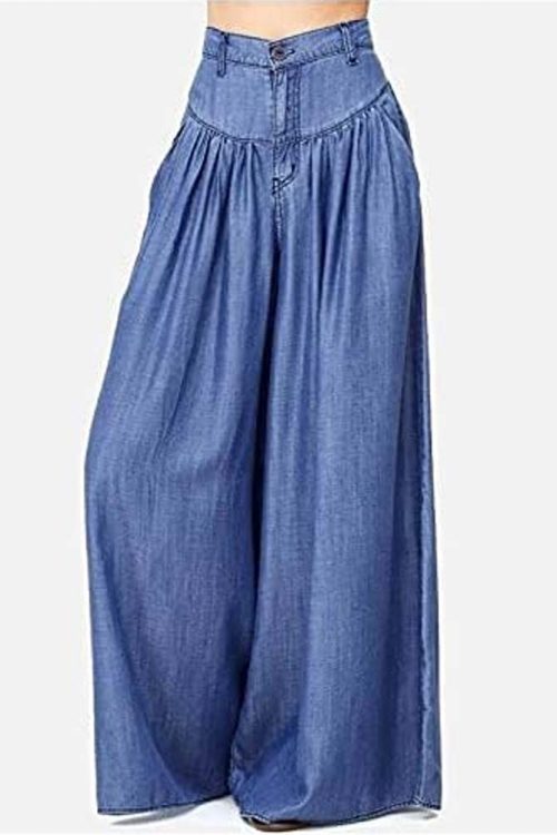 High Waist Zipper Wide Leg Denim Women Pants Jeans Casual Floor Loose Ladies Spring Longs Feminine
