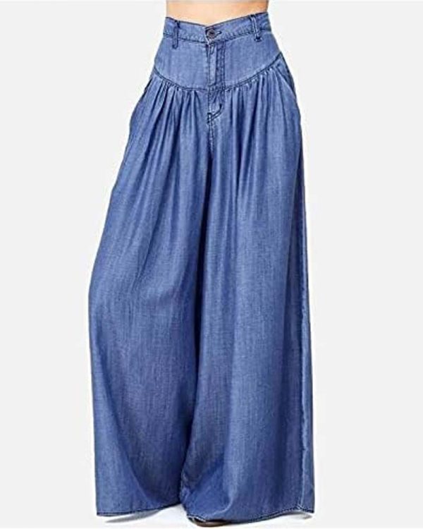 High Waist Zipper Wide Leg Denim Women Pants Jeans Casual Floor Loose Ladies Spring Longs Feminine