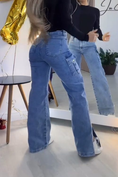 Work Style Jeans With Side Slits（Pre-Sale)