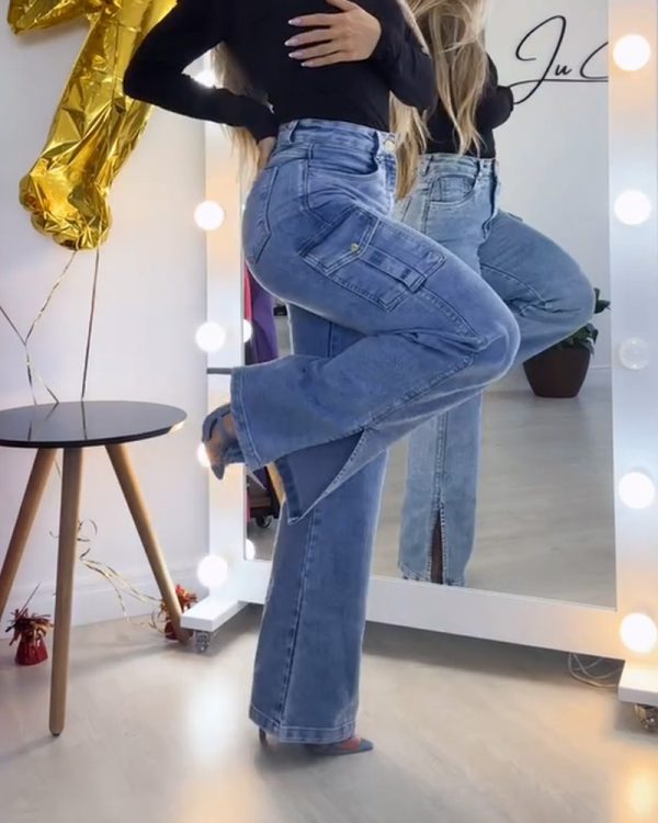 Work Style Jeans With Side Slits（Pre-Sale)