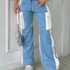 Patchwork Cargo Jeans With Lace-Up