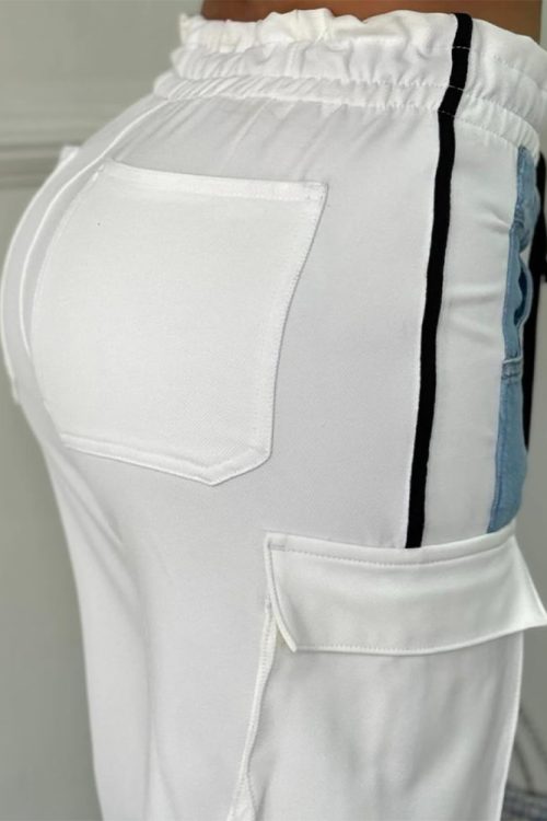 Patchwork Cargo Jeans With Lace-Up