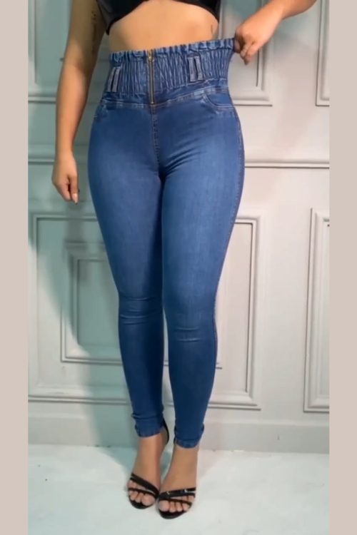 HIigh Waisted Front Zipper Stretchy Jeans