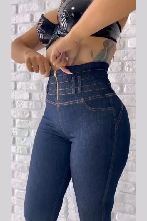 HIigh Waisted Front Zipper Stretchy Jeans