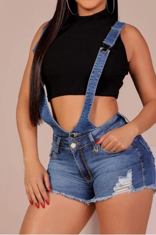 Strap Denim Hip Lift Shorts