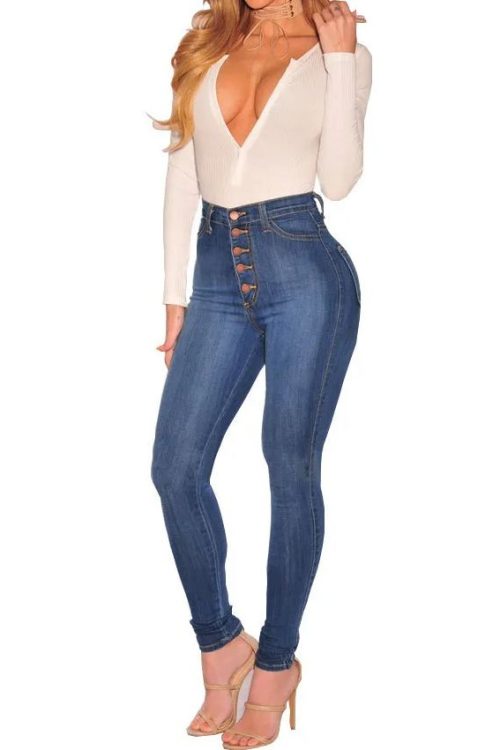 High Waist Hip Lifting Slim Breasted New Stretch Skinny Jeans-curvy-faja