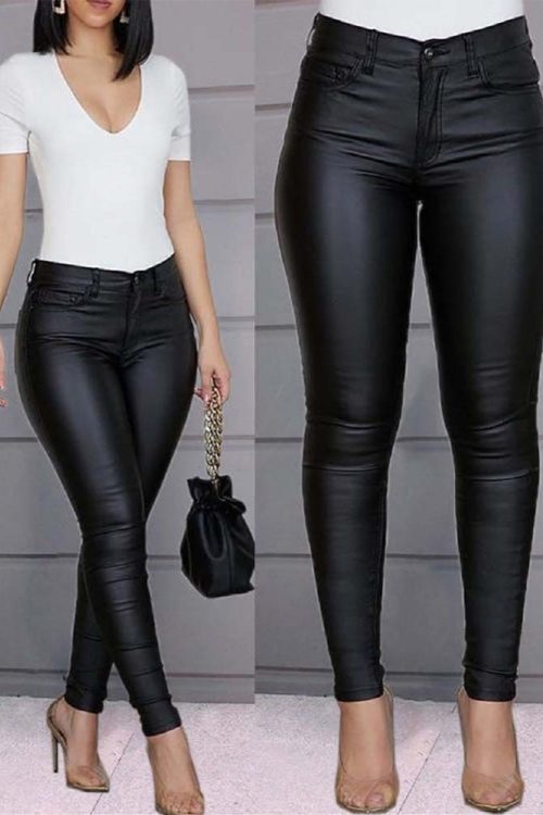 Casual Sexy Solid Color Pu Leather Pants
