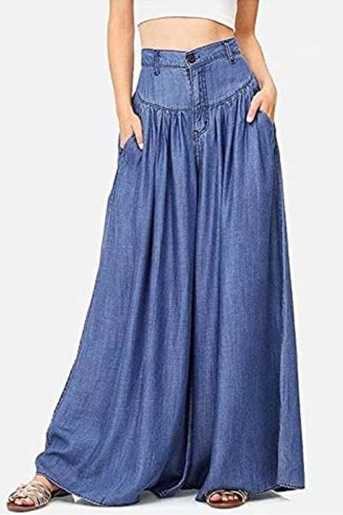 High Waist Zipper Wide Leg Denim Women Pants Jeans Casual Floor Loose Ladies Spring Longs Feminine