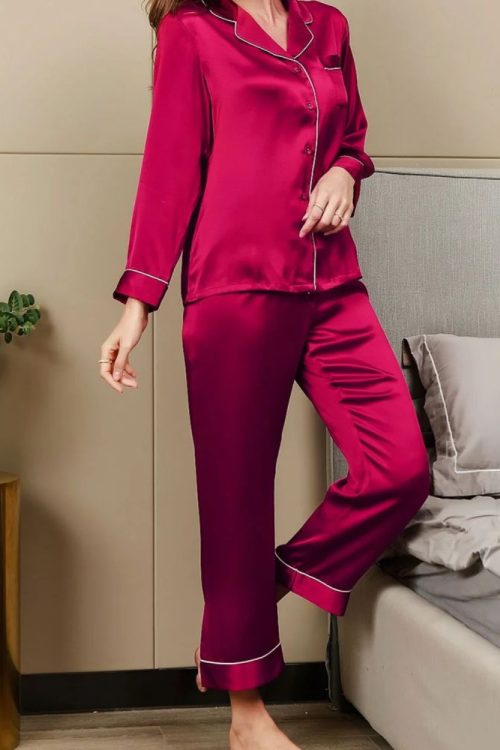 Women‘s Long Sleeve Pure Silk Pajamas Set