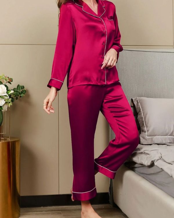 Women‘s Long Sleeve Pure Silk Pajamas Set