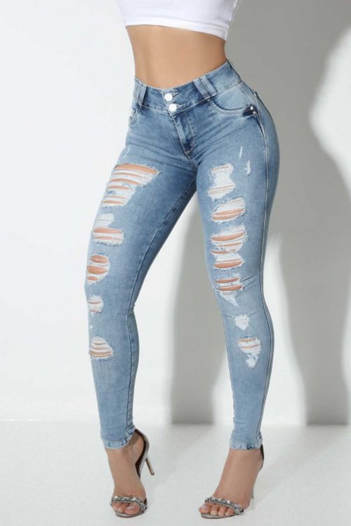 High-Waisted Ripped Skinny Jeans (Pre-Sale)