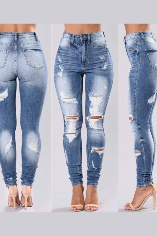 Women's Ripped Elastic Skinny Jeans-curvy-faja