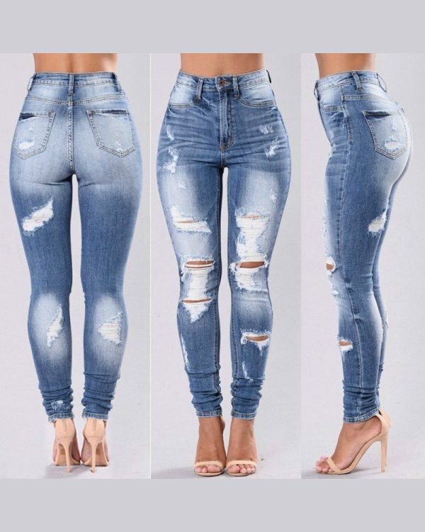 Women's Ripped Elastic Skinny Jeans-curvy-faja