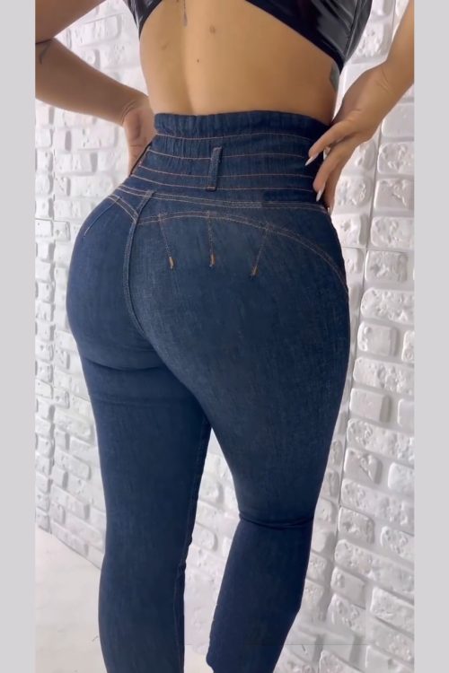 HIigh Waisted Front Zipper Stretchy Jeans