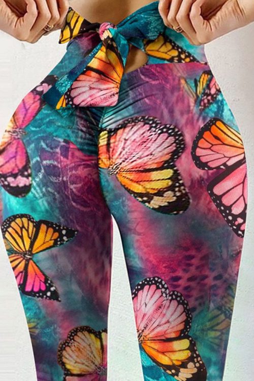 Printed Bow Design Yoga Leggings-curvy-faja