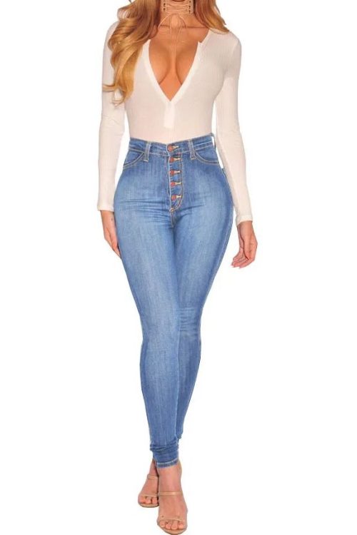 High Waist Hip Lifting Slim Breasted New Stretch Skinny Jeans-curvy-faja