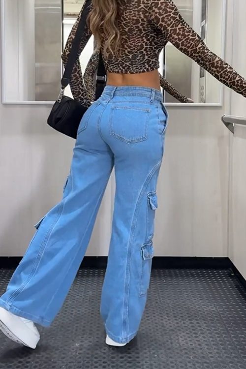 Cargo-Style Wide-Leg Jeans (Pre-Sale)