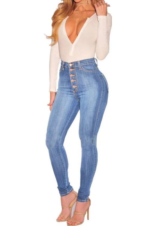 High Waist Hip Lifting Slim Breasted New Stretch Skinny Jeans-curvy-faja