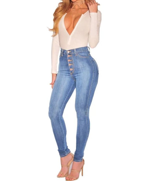 High Waist Hip Lifting Slim Breasted New Stretch Skinny Jeans-curvy-faja