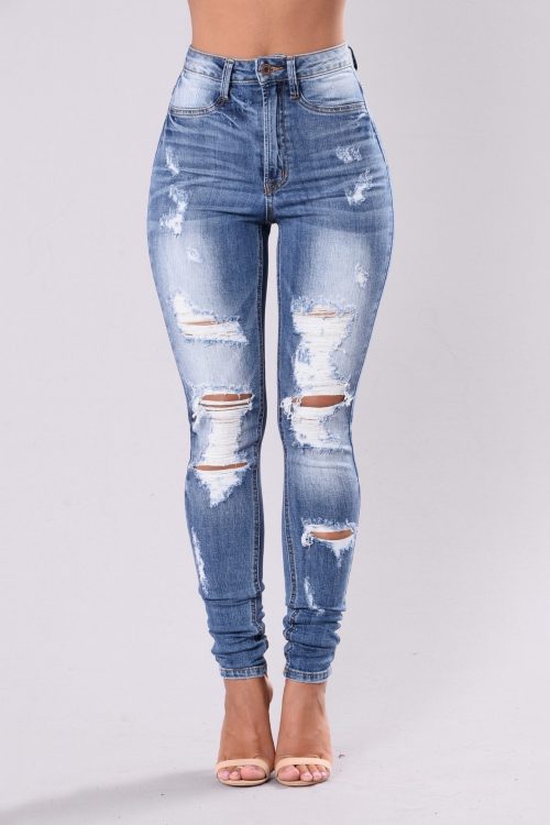 Women's Ripped Elastic Skinny Jeans-curvy-faja